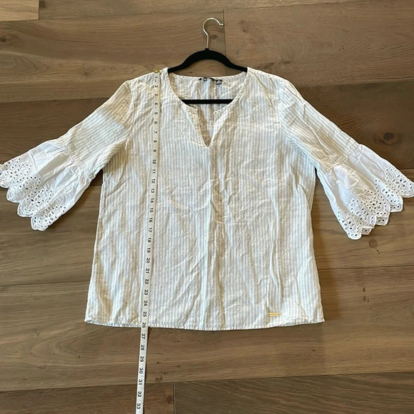 Ellen Tracy Linen Blouse Top 3/4 Bell Sleeve Size Large - Picture 9 of 9